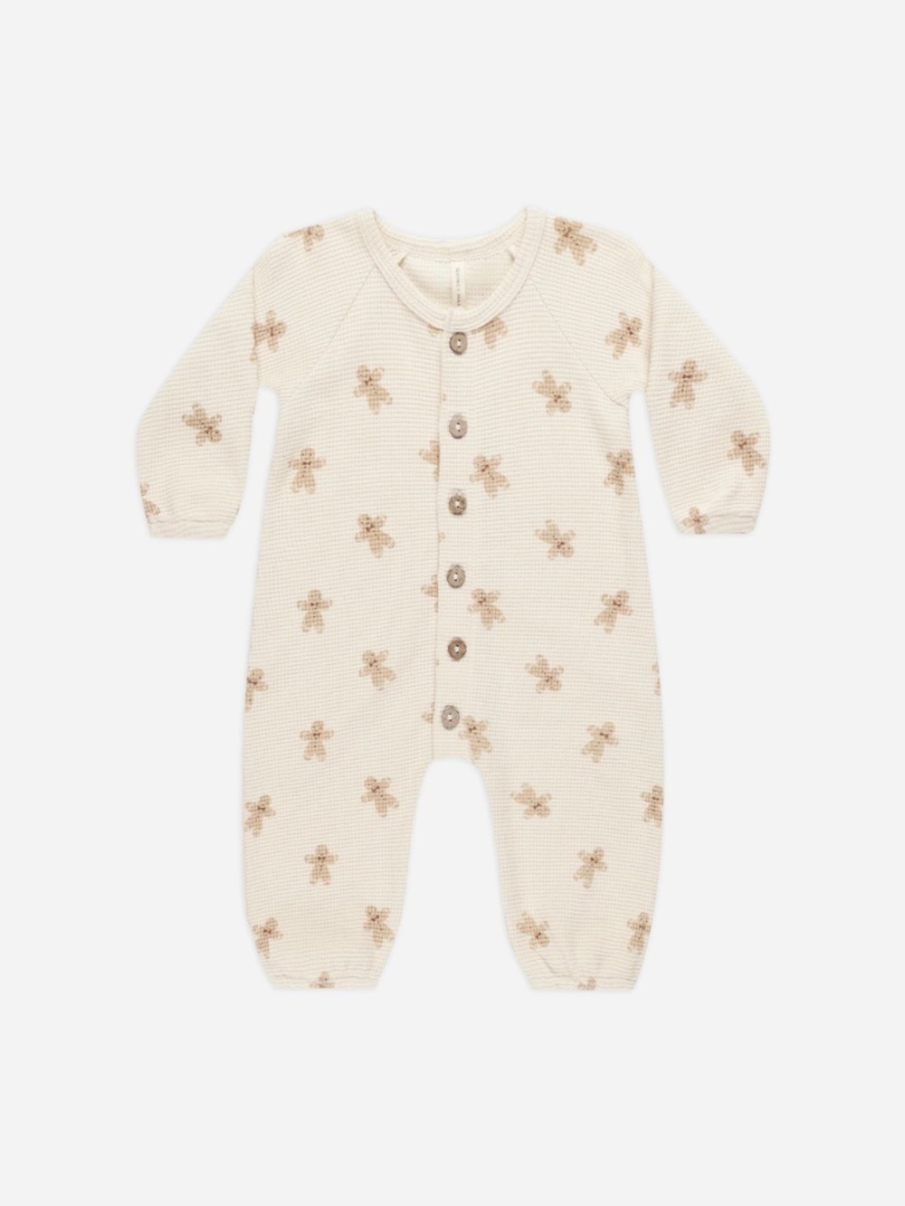 Quincy Mae Waffle Long Sleeve Jumpsuit in Gingerbread 6-12M